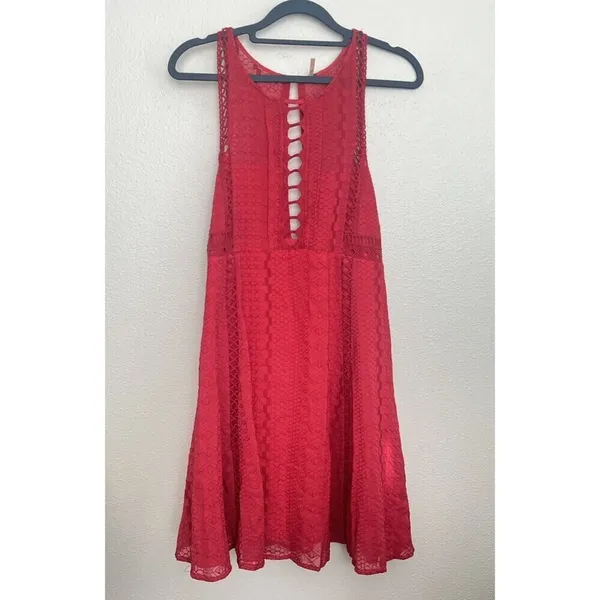 Free People Wherever You Go Red Mini Dress Halter Cutout Boho Festival Flowy 12 - Image 2