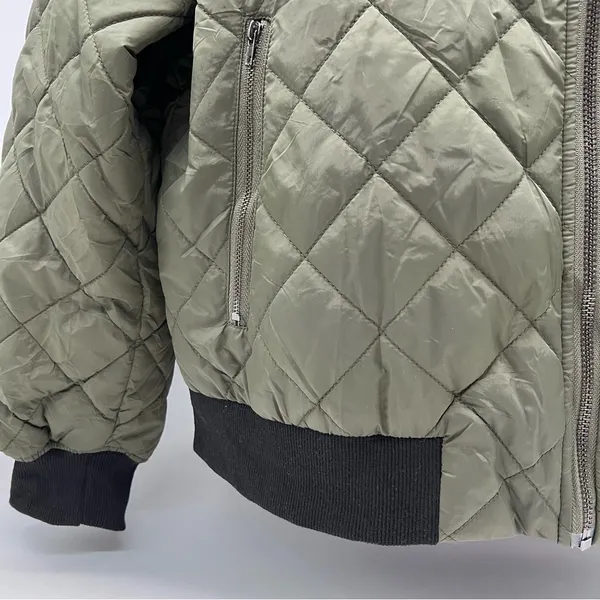 Zeagoo Women’s Green Khaki Quilted Bomber Jacket Black Bibbed neck Trim/Cuffs-L - Image 5