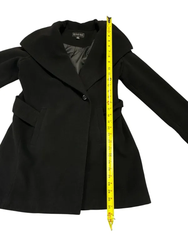 Braetan Black Wool Blend Belted Shawl Collar Wrap Coat Size 4 - Image 4