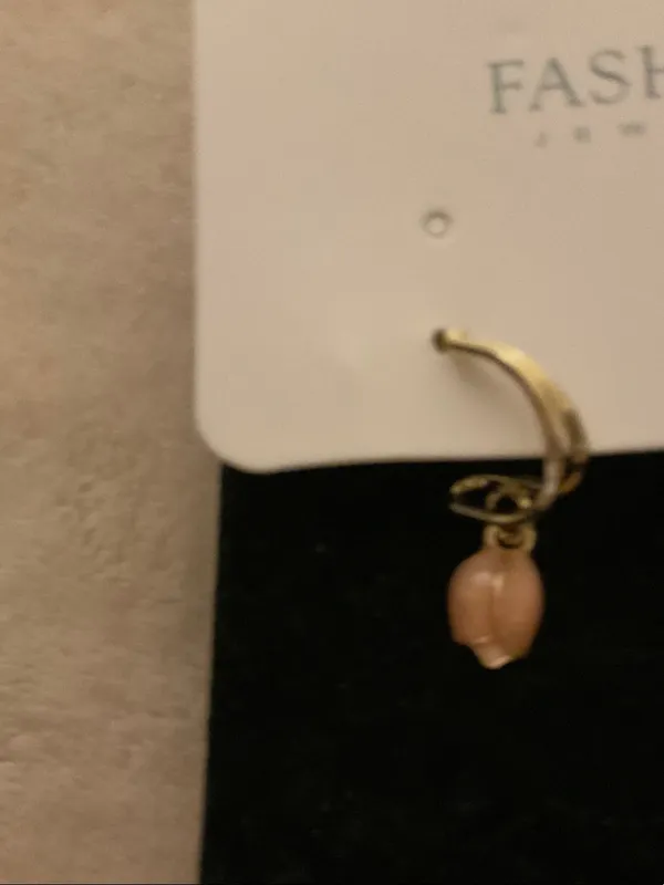Fashion Jewelry Gold Hoop Earrings with Peach Flower Charms - Image 2