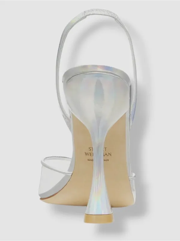 STUART WEITZMAN Xcurve Slingback Iridescent Silver & Clear Pointed Toe Pumps 9 - Image 14
