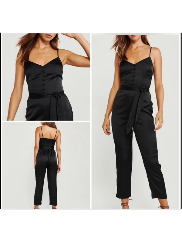 Abercrombie & Fitch Jumpsuit XS Black Satin Button Front - Image 2