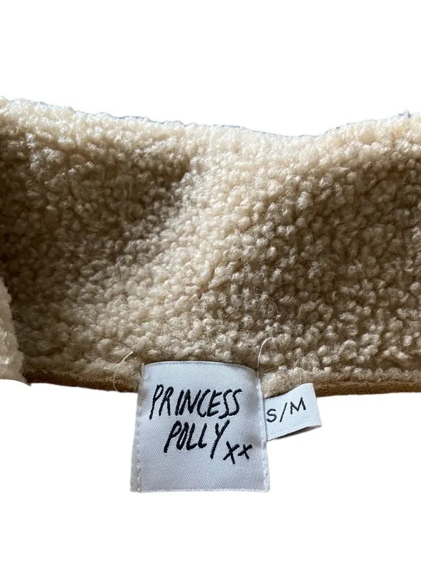 Princess Polly Moondance Faux Sherpa Aviator Jacket Beige Size S/M Neutral Fall - Image 3