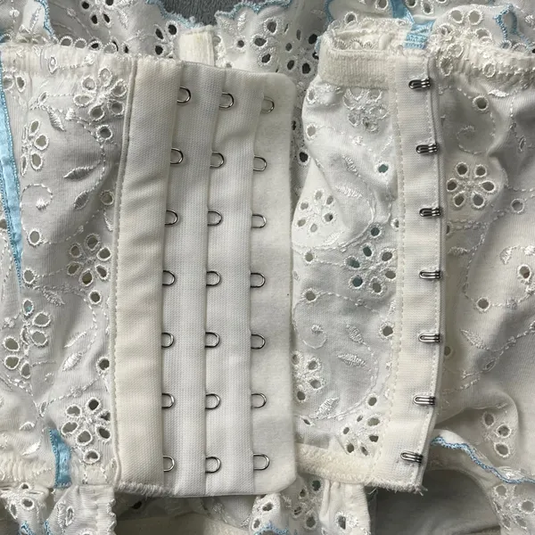 For Love & Lemons Eyelet Corset Top Size M White Blue Ribbon SKBR1513-SU21 - Image 6