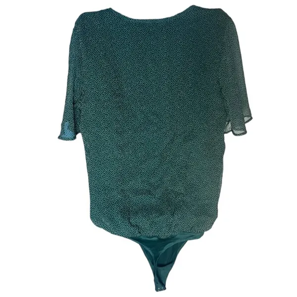 Abercrombie & Fitch Women's M Plunge Neck Wrap Bodysuit Emerald Green Polka‎ Dot - Image 2