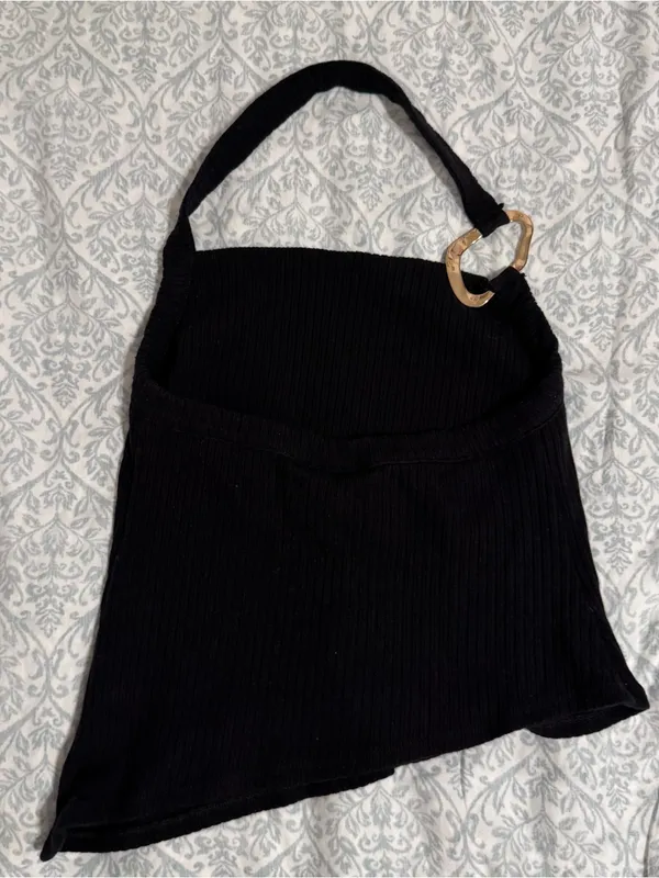Reformation Ramona Asymmetrical Knit Ribbed Halter Tank Top - Image 5