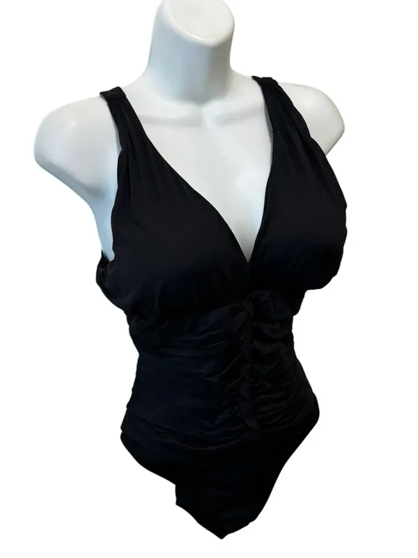 Miraclesuit Cinched Tummy One piece Swimsuit Sz 14 Black Ruched Slimming Summer - Image 2