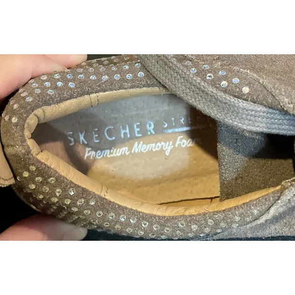 Skechers Womens‎ 8 Street Sneakers Taupe Suede Rhinestone Low Top Preppy Casual - Image 4