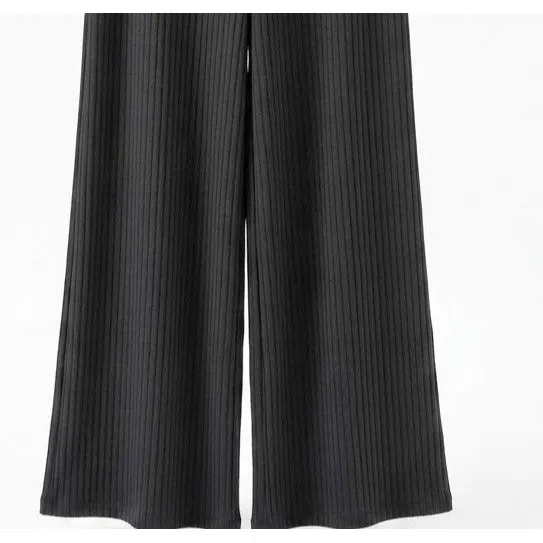 OLIA Womens Black Ribbed Knit Wide Leg Pants Palazzo Office Est XS Whimsigoth - Image 4