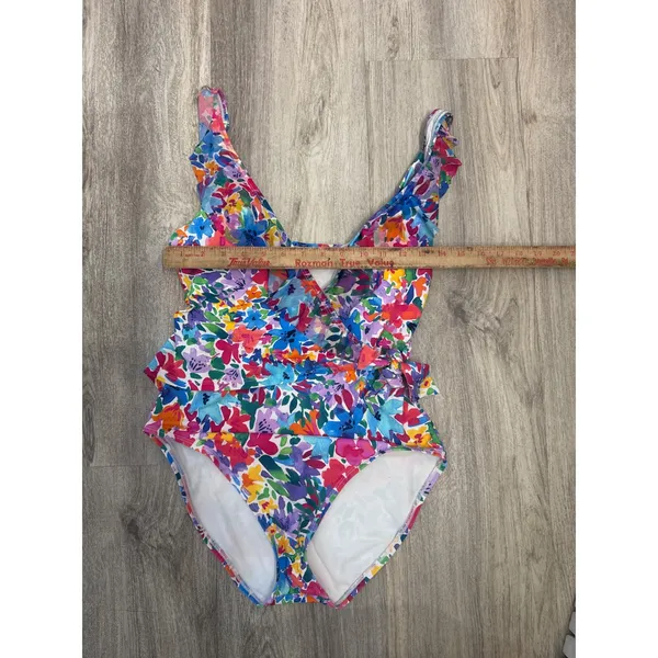Tommy‎ Bahama Watercolor Floral Wrap One-Piece Swimsuit Ruffle One Size 10 - Image 5