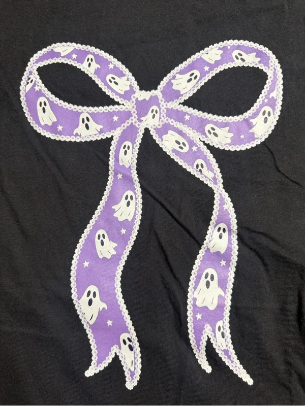 Comfort Colors Black Tee with Purple Ghost Bow Graphic - Image 6