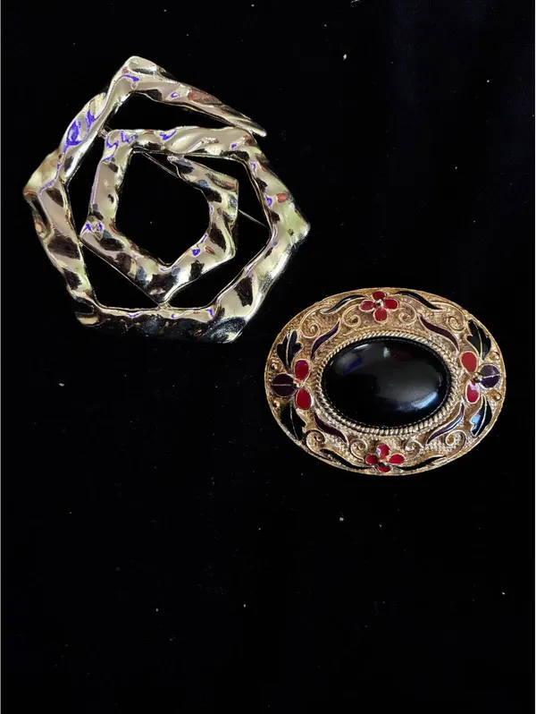 Vintage Brooch Pin Lot 5 Pcs Enamel Gold Tone Abstract Floral Geometric Jewelry - Image 5
