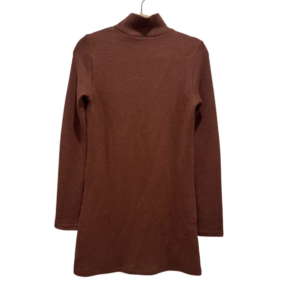 Walter Baker Ribbed Cutout Mini Harlow Dress Womens XS Brown Mock Neck Long‎ Slv - Image 6
