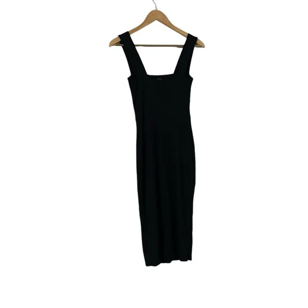 REFORMATION Cassi Black Knit Ribbed Square Neck Sleeveless Slit Midi Dresss - Image 10