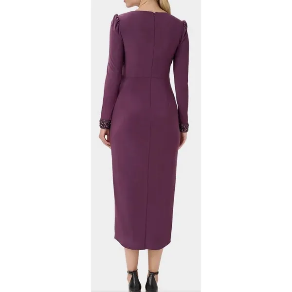 Adrianna Papell Women's Eggplant Jersey Wrap Midi Dress Long-Sleeve Size 10 - Image 2