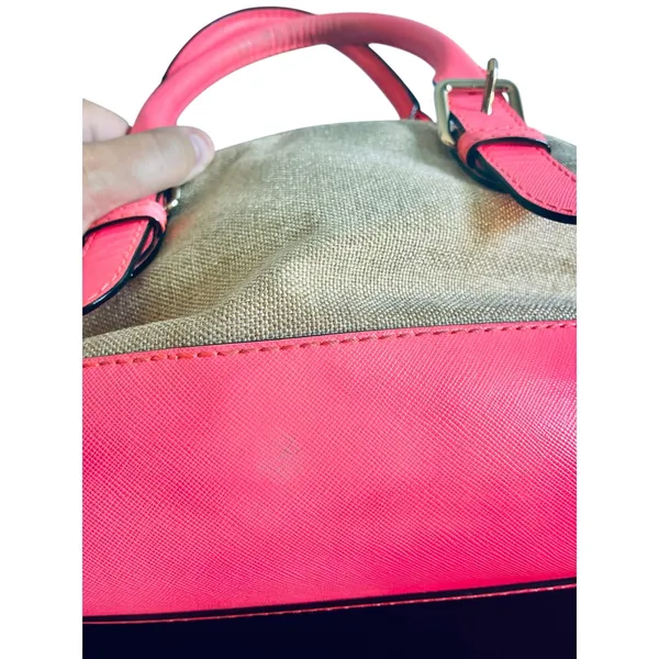 Kate Spade Coral Pink Canvas Purse Satchel Storybook Lining - Image 4