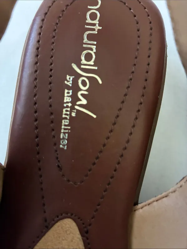 Naturalizer Brown Leather Slingback Sandals with Stitch Detail - Image 2