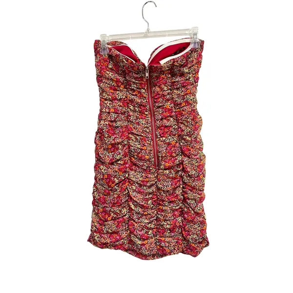 Forever‎ 21 Strapless Ruched Floral Mini Dress Y2K Bodycon Tube Sz M - Image 2
