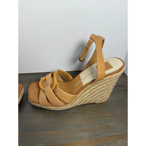 Dolce Vita Maze Espadrille Wedge Sandals Tan‎ Luggage Leather Size 9 Boho - Image 4