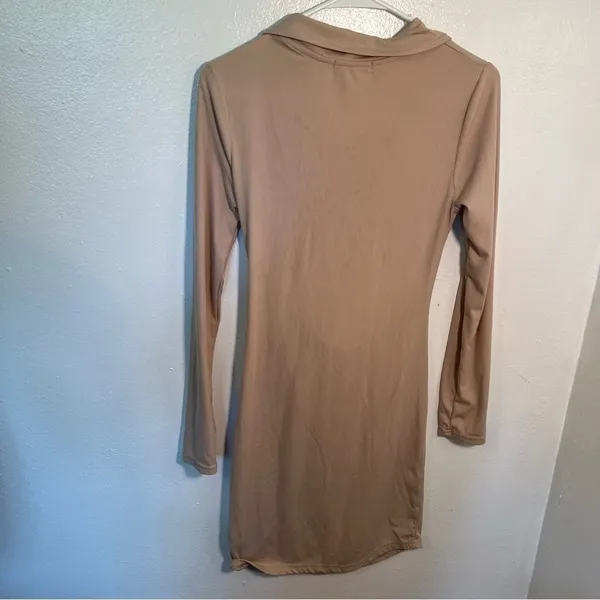 Birch and Stone Women's Size Large Ribbed Mini Dress Beige Cut‎ Out Cinched - Image 9