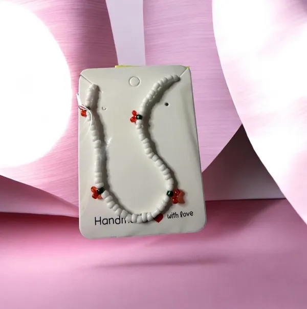White Beads With Cherry Choker Necklace - Image 3