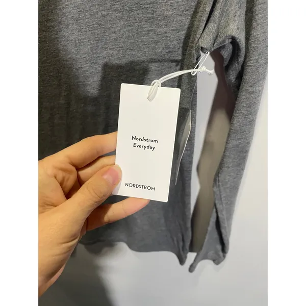 Nordstrom Long Sleeve Tee Women XS Grey Pima Cotton‎ Everyday Basic Crew Neck - Image 4