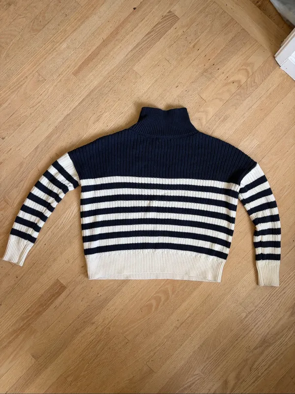 Emerson Fry CAROLYN FUNNEL NECK SWEATER - NAVY COLORBLOCK STRIPE ORGANIC sz S - Image 9
