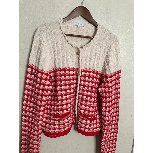 J.Crew Textured Crochet Lady Jacket in Moroccan Sand Red size XL Coastal Cottage - Image 4
