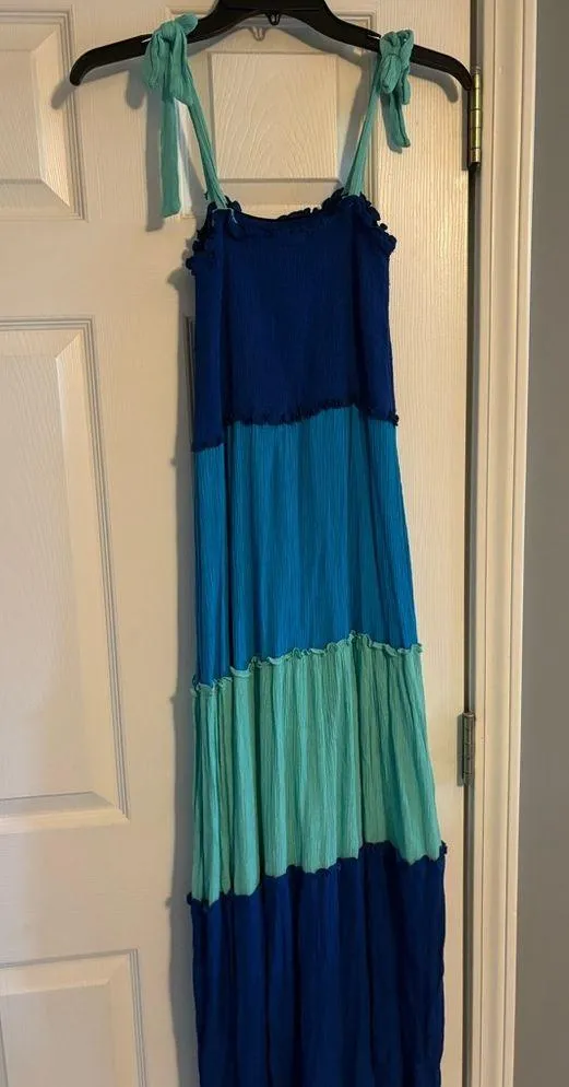 Bebop Colorful Blue Tiered Maxi Dress. Great for Summer - Image 3