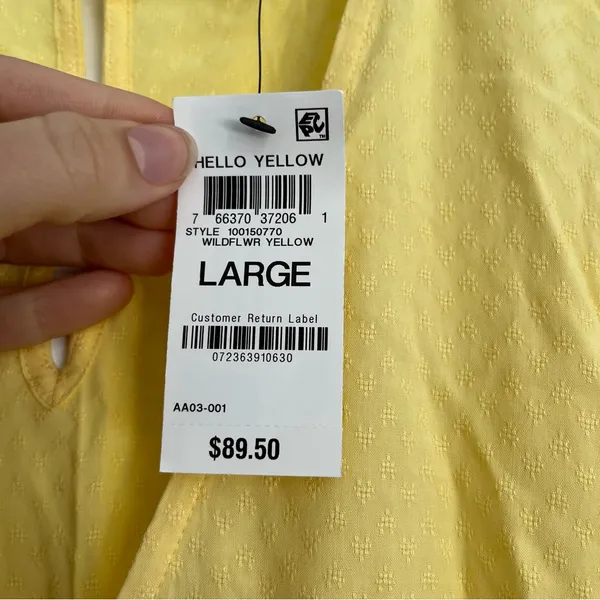 Bar III butter Yellow V-Neck Smocked Maxi Dress NWT FLAW short sleeve slit large - Image 5