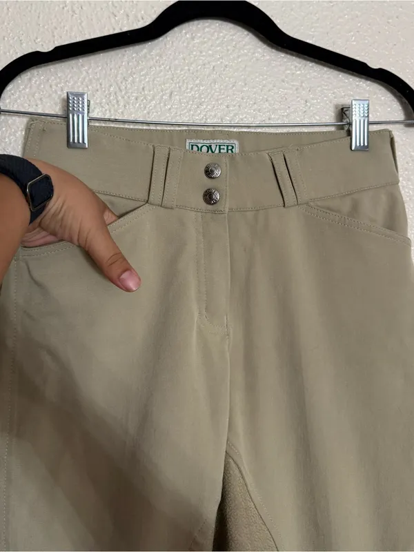 Dover Saddlery silicon knee patch horse riding breeches tan color size 26 - Image 3