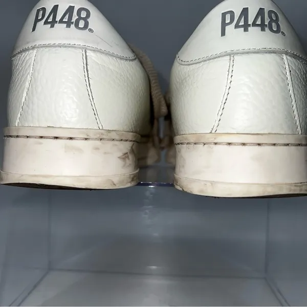 P448 White Leather Sneakers with Beige Accents - Image 9