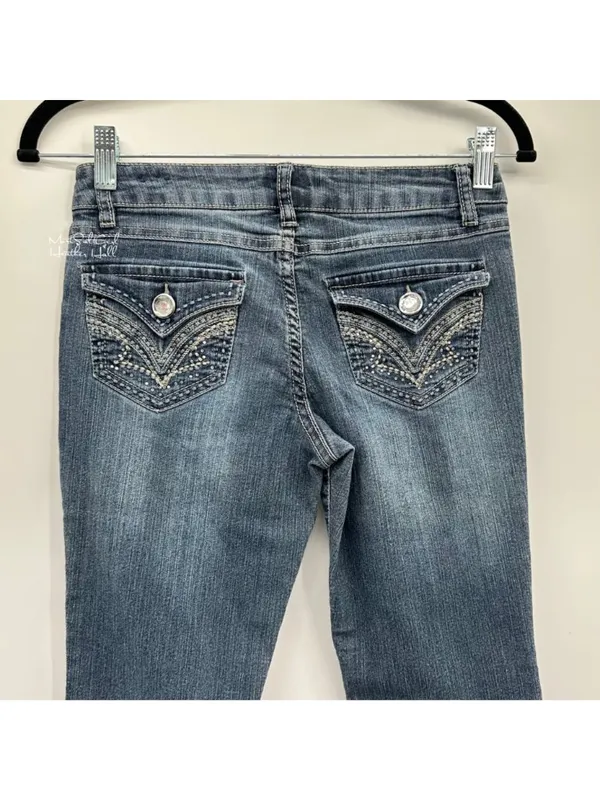 Blue Spice Rhinestone Embellished Bootcut Jeans Size 1 / 27 - Image 3