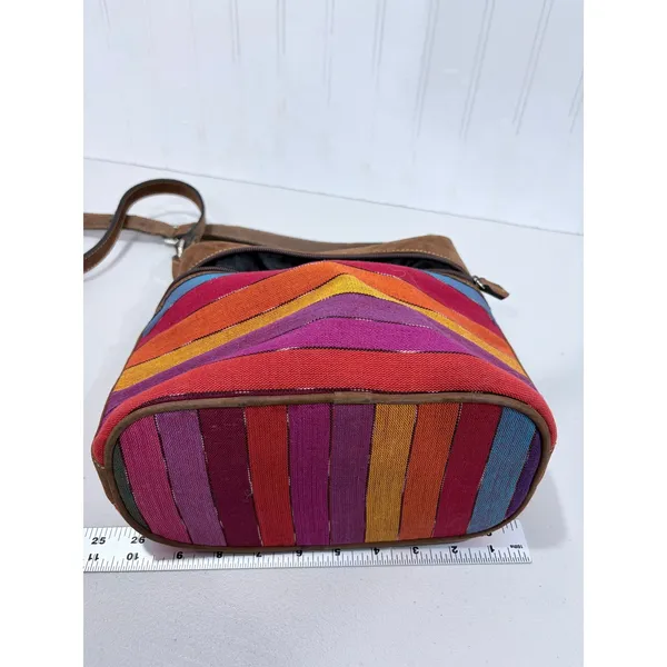 Cedano Guatemala Woven Stripe Leather Crossbody Bag‎ Boho Artisan Color - Image 11