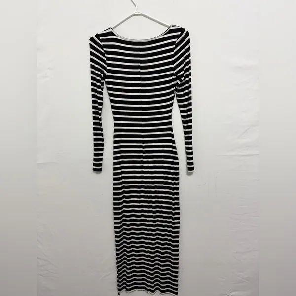 Bebe women’s Dress size XXS Black White Striped Maxi Bodycon Made USA(A478)✨ - Image 9