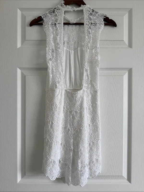 Free People Intimately White Lace Backless Mini Dress Small Bridal - Image 5