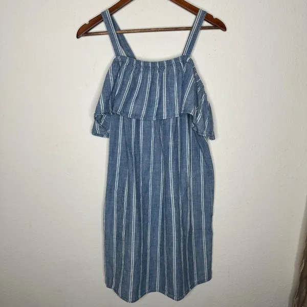J. Crew Chambray Striped Off Shoulder dress Sz Large‎ - Image 2