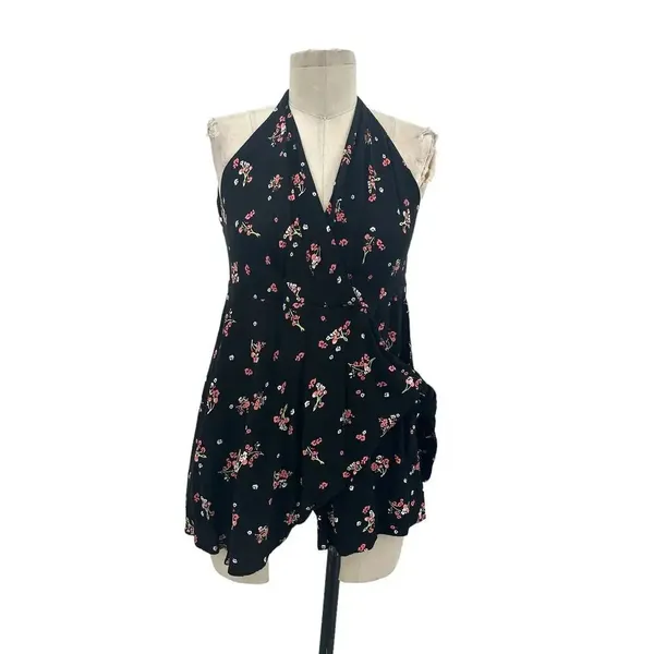 Free People Tango at Night Black Floral‎ Print Wrap Romper Size 2 - Image 4