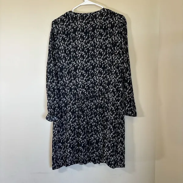 Garnet Hill Shirt Dress Women 4 Black White‎ Floral Long Sleeve V-Neck Pockets - Image 9