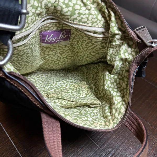 Fossil Key Per Crossbody Bag Small Black Quilted Nylon Leather Trim Satchel VTG - Image 12