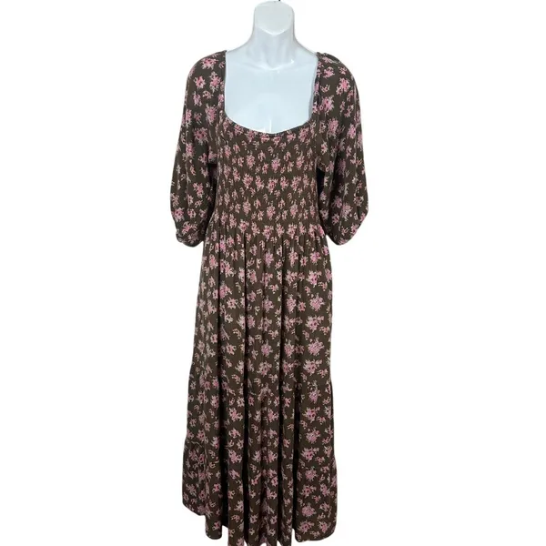 Urban Outfitters Lottie Chocolate Floral Tie-Back Midi Dress size L - Image 5
