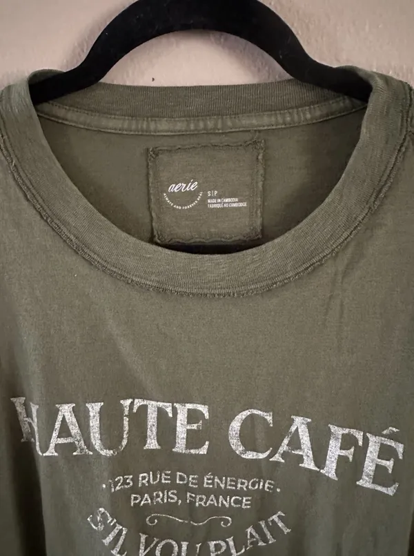 Aerie Graphic Print Green Relaxed Fit Crew Neck Short Sleeve T-Shirt Size S - Image 2