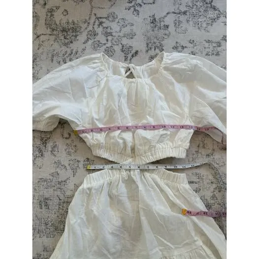 EXLBES Puff Sleeve Cut Out Back Maxi Dress White Size Small Coastal 100% Cotton - Image 7