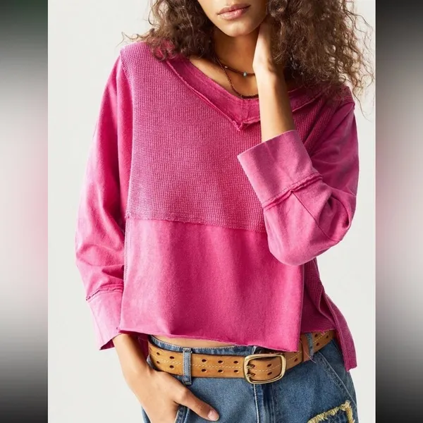 Boho patchwork oversized cropped Vneck 3/4 sleeve NEW - Image 7
