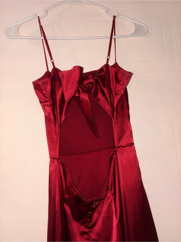 Lucy in the Sky Red Satin Maxi Dress - Image 5