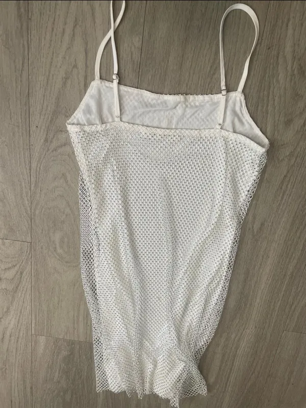 Lush Clothing White Beaded Mesh Slip Dress - Image 3