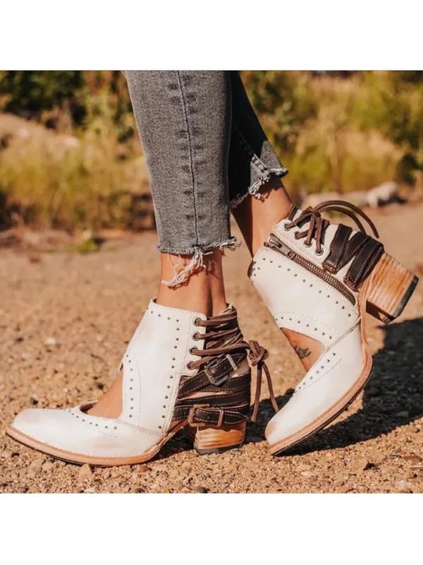 Freebird By Steven Desert Leather Buckle Cutout Studded Ankle Boots Size 10 - Image 2