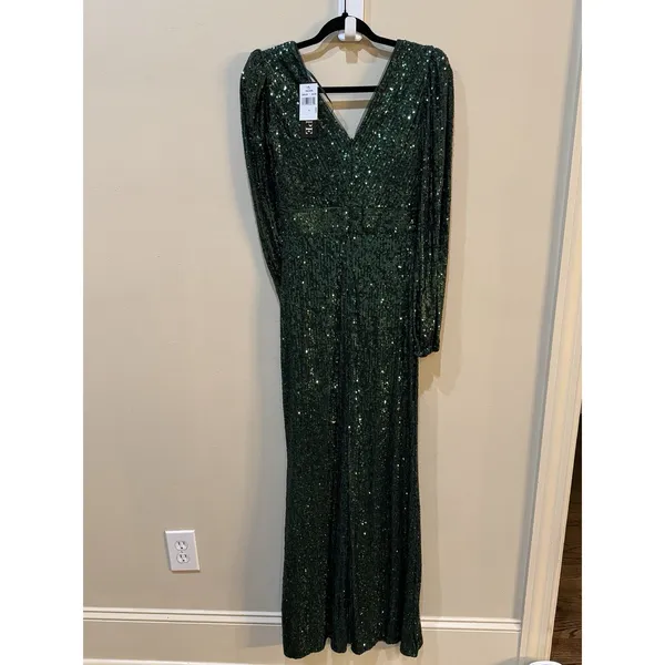XSCAPE Women's Sequinned High-Slit Evening Gown‎ Hunter Green Size 4 - Image 4
