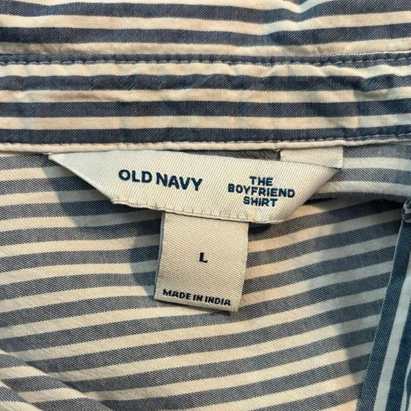 Old Navy Size L Boyfriend Shirt Button Up Relaxed Fit Blue White Stripe - Image 3