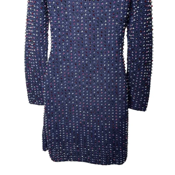 NWT DOEN Solandis Navy Beaded Crochet Long Sleeve Knit Mini Bodycon Dress sz M - Image 6